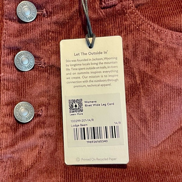 Stio | Rivet Wide Leg Cord | Cropped Pant | Button Fly | Women’s 14 R - Picture 7 of 7